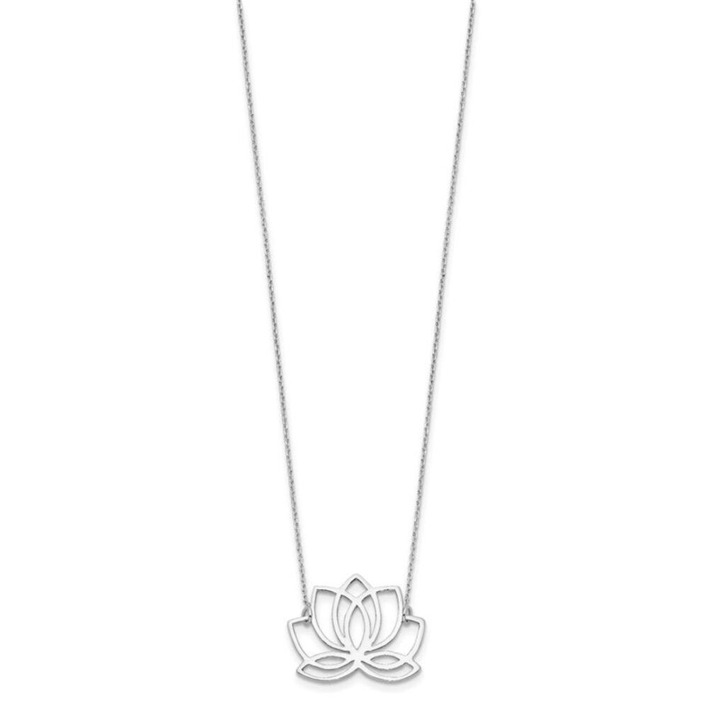 Kazi Luxury Sterling Silver Rhodium-plated Polished Lotus Flower 18in Necklace - Picture 2 of 4